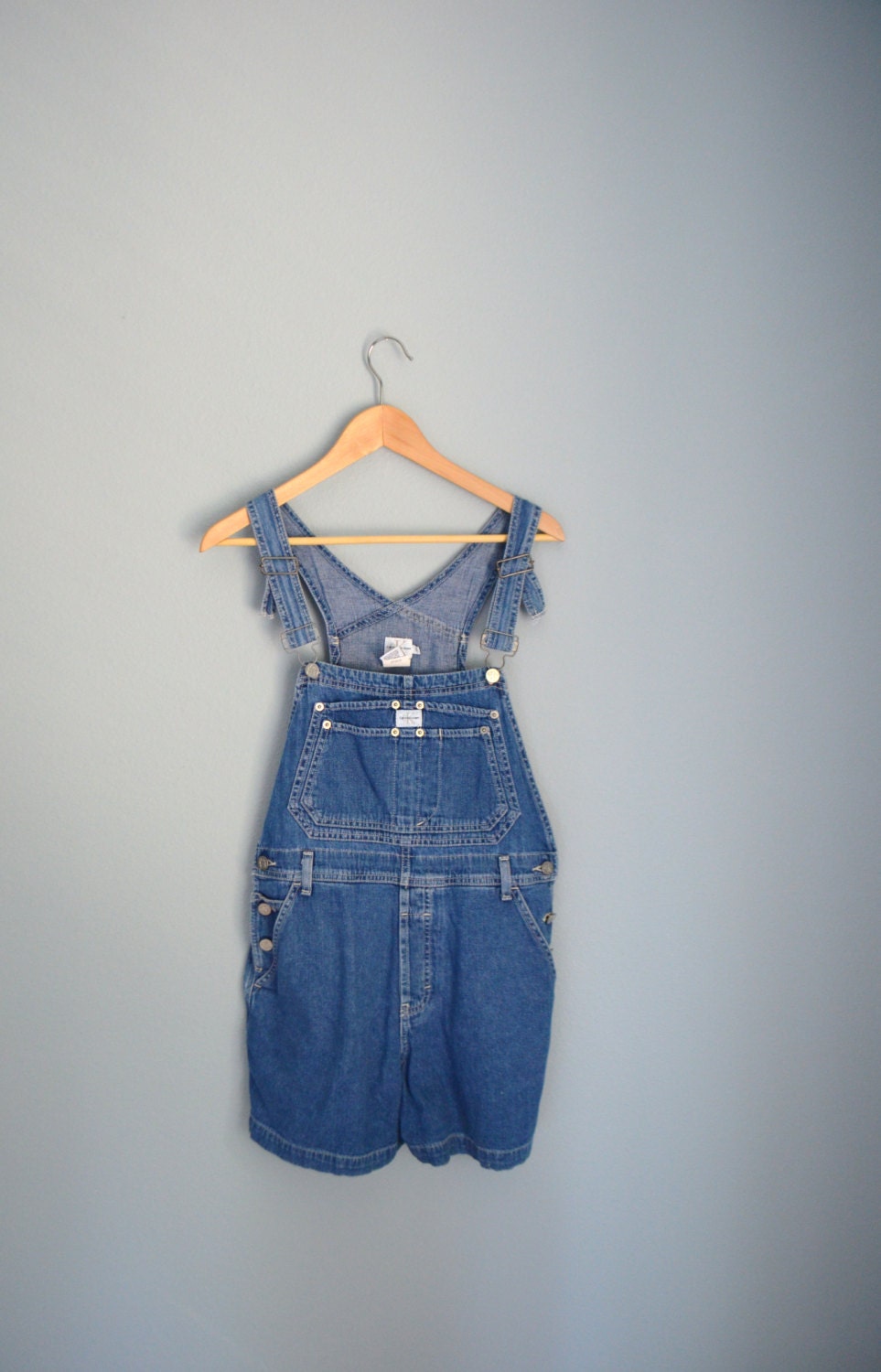 Vintage 90s Calvin Klein CK Denim Jean Blue Overall Shorts // womens small