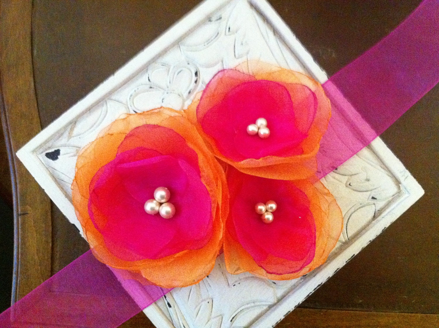 SALE Fuchsia Hot Pink and Orange Tangerine Sash belt ... Bridal, Wedding, Bridesmaids, Flower girl, Prom, Ball , Portraits...
