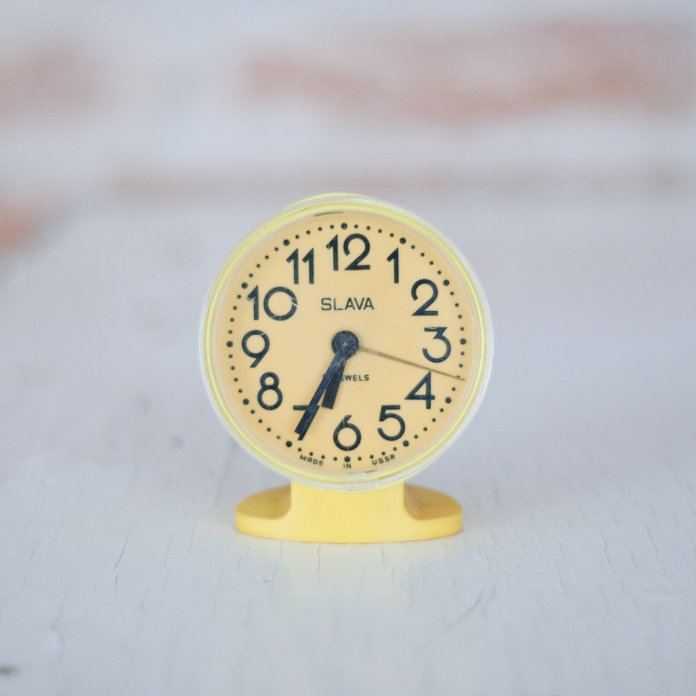 Yellow Soviet Vintage Clock Slava - WORKING - Retro Mechanical Alarm Clock - Made in USSR