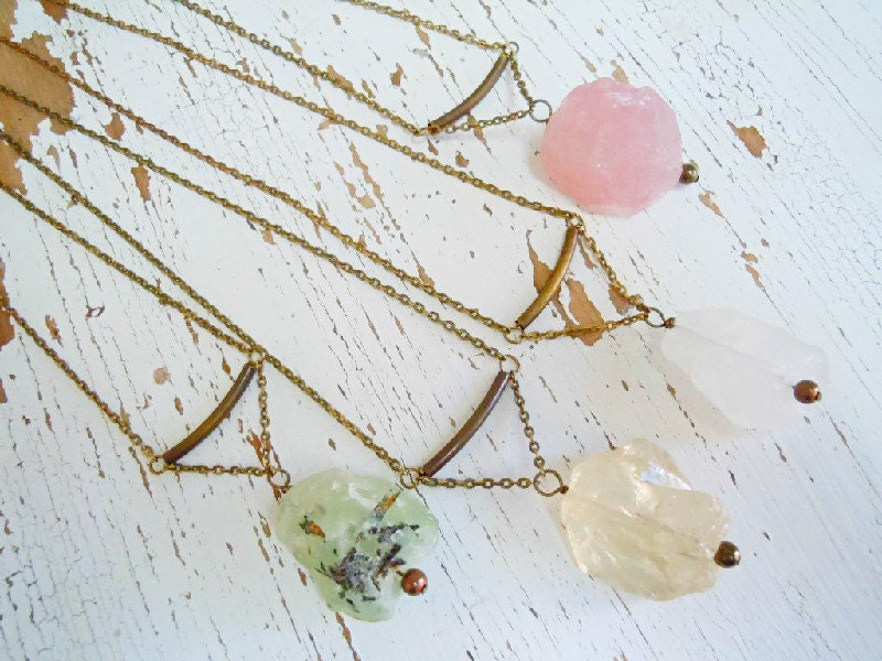 Raw Crystal Gemstone Necklace - Boho Chic - Tribal Wear - Geometric -Feminine - Earthy - Rustic - Simple Necklace