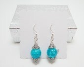 SALE Aqua Cracked Glass Bead Earrings WAS 10.99