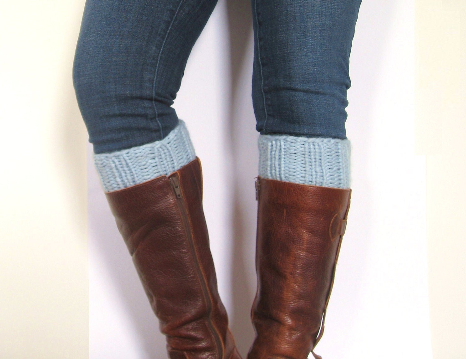 Boot Cuffs - Knit Boot Cuffs - The Chunky Boot Cuffs - Wool Blend - Light Blue Glacier Blue