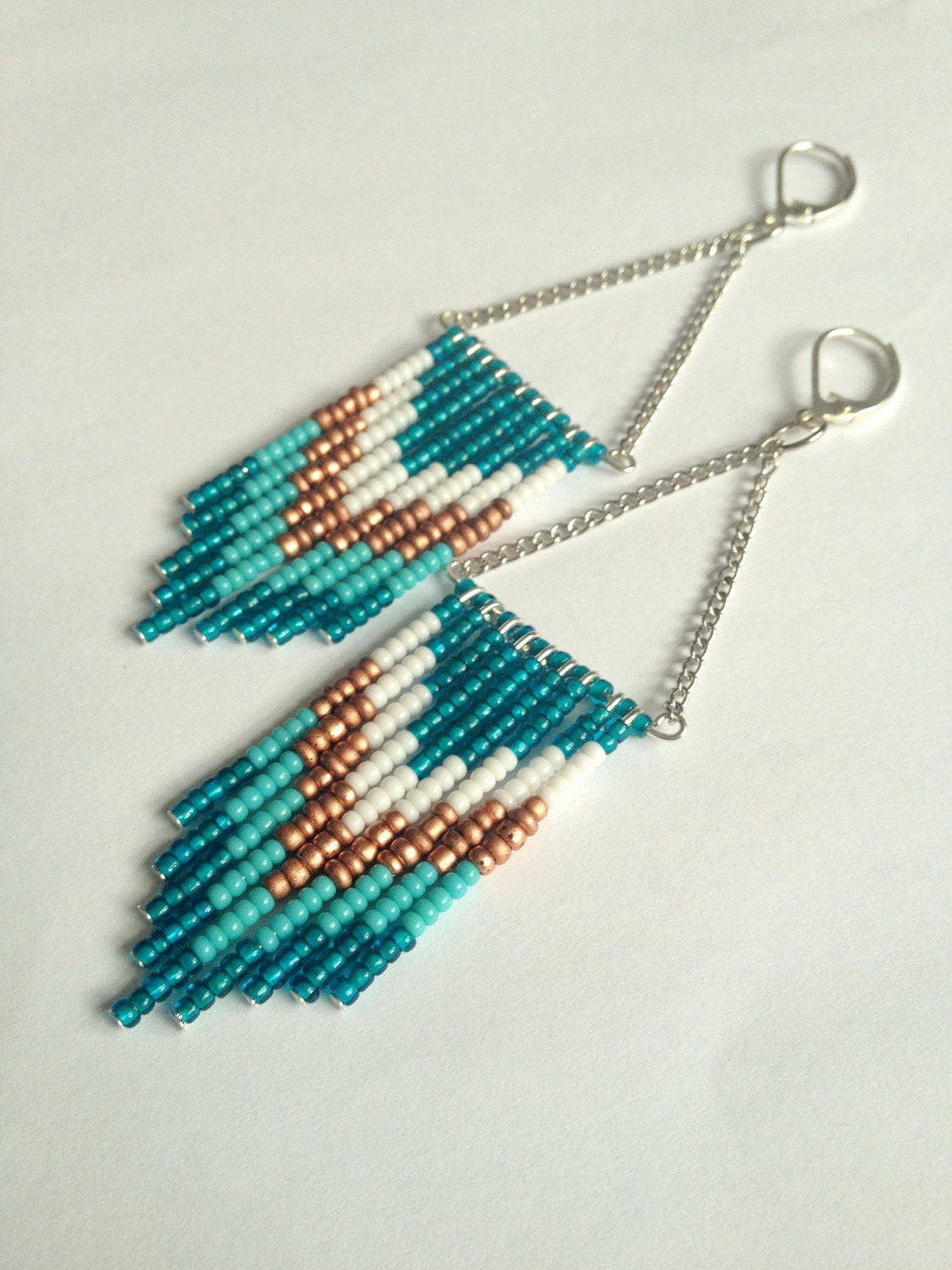 Bronze Teal and Turquoise Fringe Earrings