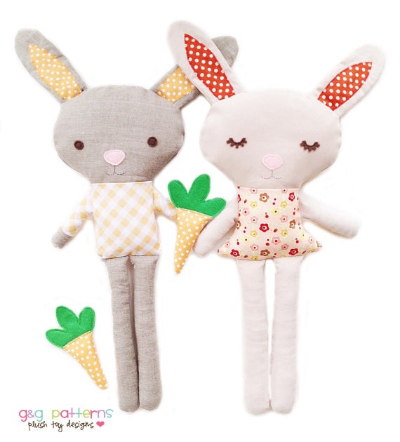 Bunny Doll PDF Sewing Pattern Bunny Softie Plush Toy Pattern With Carrot