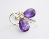 Purple Amethyst Earrings on Argentium Sterling Silver Hoops, February Birthstone, Gift for Her, Wedding Jewelry