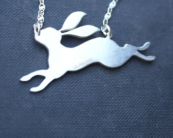 rabbit necklace running rabbit sterling silver hare quirky necklace year of the rabbit bunny jewelry