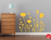 Vinyl Wall Decal - Wild Flowers and butterflies. Original Floral Wall decoration removable sticker