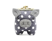 Double compartment peppercorn grey piggy clutch purse