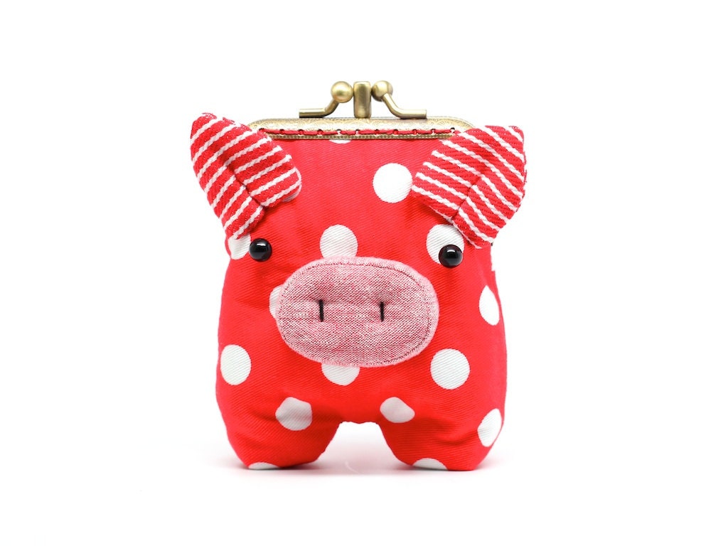 Double compartment cherry red piggy clutch purse