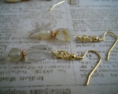 Lemon Quartz Dangle Earrings Clear Rustic Copper Gold Beaded Jewelry