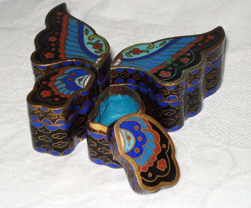 Vintage Enamel Butterfly Box