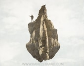 Fantasy art print, surreal photography, flying rock and a man, While my guitar gently weeps, home decor - 8x8