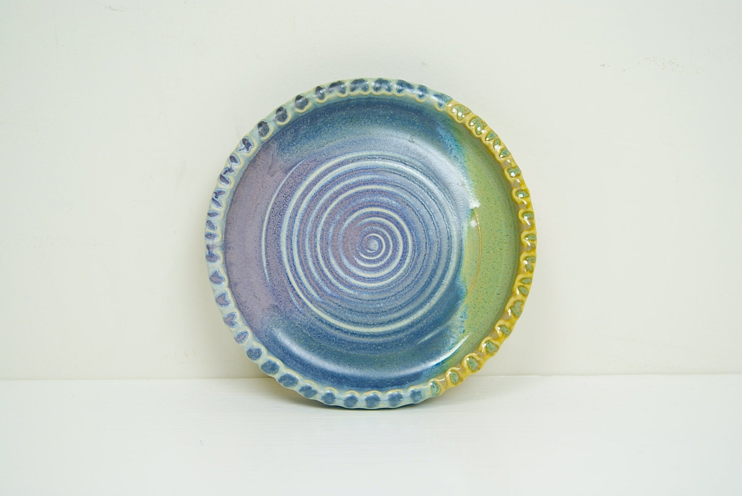 Pottery Spoon Rest / Soap Dish /Lavender Blue Green / Handmade Pottery