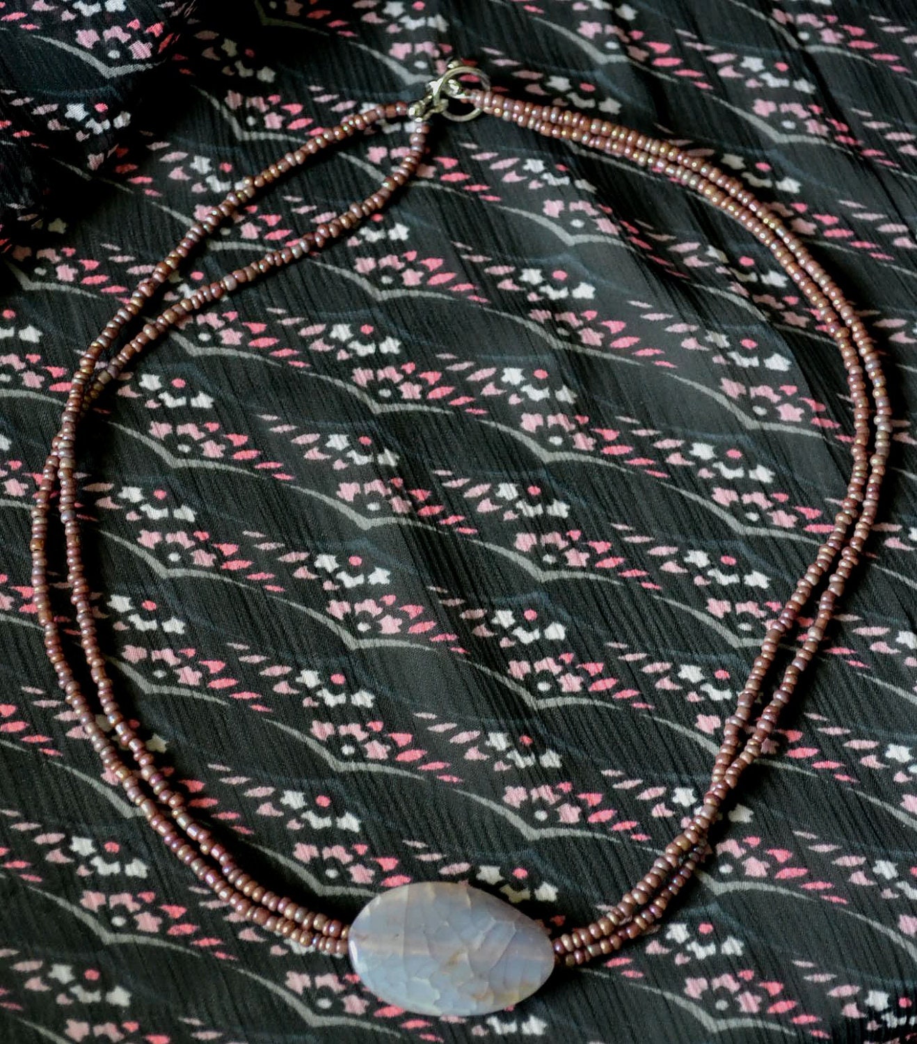 Redline Marble and Purple Bead Necklace