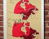 Canada Map Silkscreen Print Red