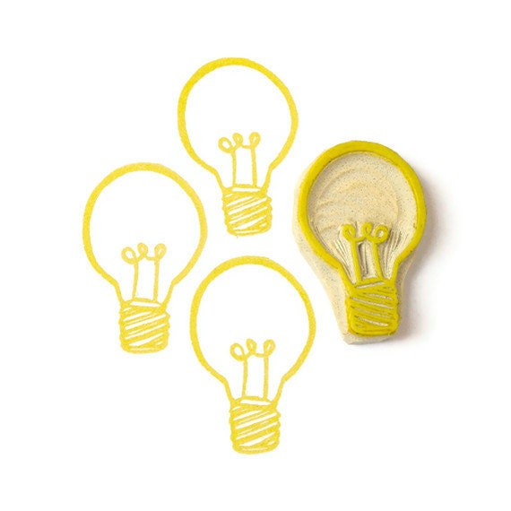 Bright Ideas Lightbulb Rubber Stamp - Hand Carved Stamp