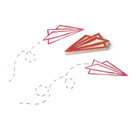 FLY Paper Airplane Stamp - Hand Carved Rubber Stamp