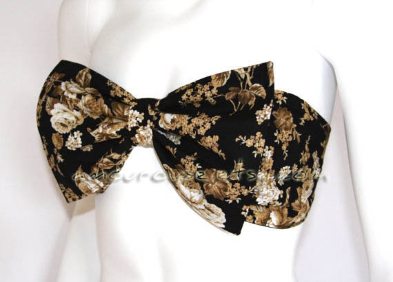 Black and vintage rose bow bandeau- Made to order