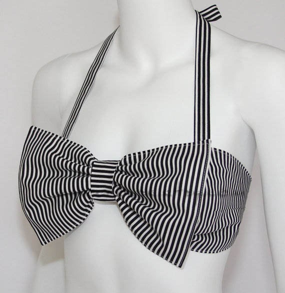 Black and White Stripe Bow Bandeau Set