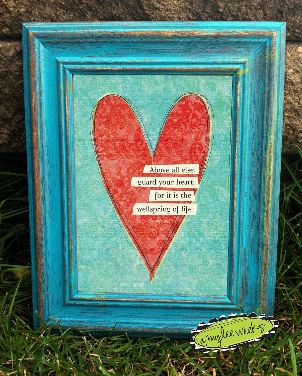Scripture Art, Christian Art, Soaring Sentiments-Guard Your Heart, canvas-mounted framed art (5x7)