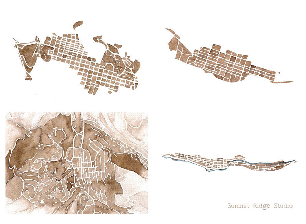 5x7 Map Print Colorado Collection Aspen, Telluride, Breckenridge, Idaho Springs