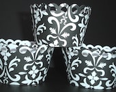 12 Black and White Damask Party Cupcake Wrappers