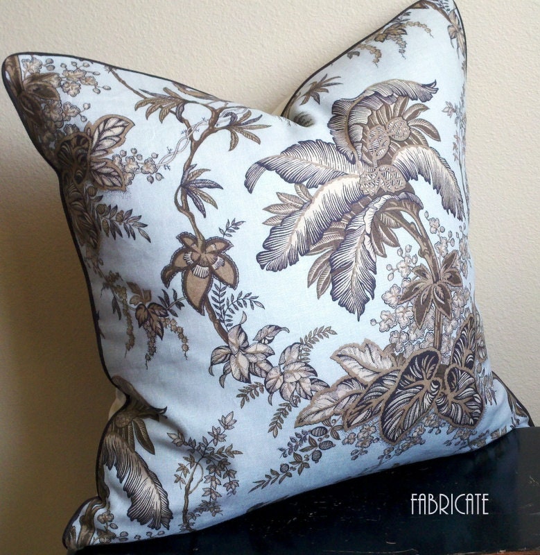 Coconut Grove in Aqua and Tan- Pillow Cover