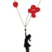 Red & black plexiglass (perspex) necklace, Girl with baloons, gold plated chain