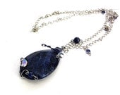 Large Lapis Lazuli  teardrop wire wrapped pendant necklace