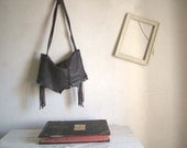 Embroidered Slouchy Satchel in Dark Grey - Made to Order.  Limited Edition