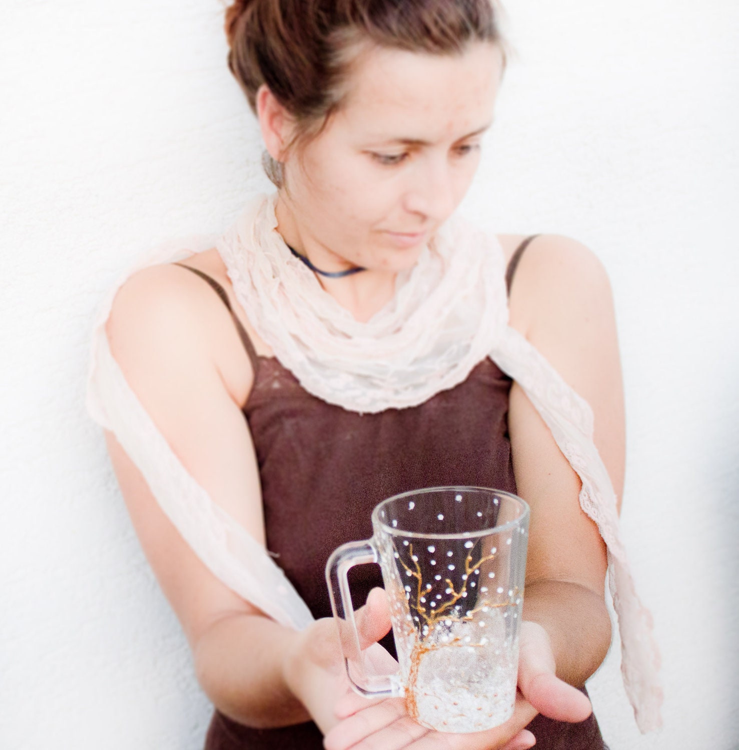 Gold Tree Snow Mug - Winter Tea Cup