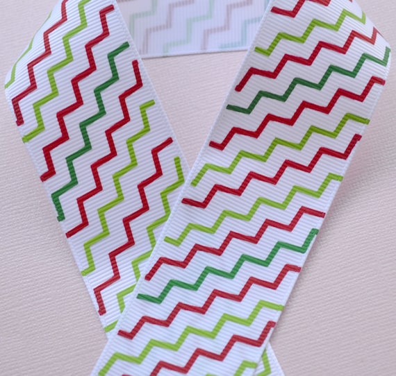 Emerald, lime green and red chevron striped 1 1/2" grosgrain ribbon- Christmas Il_570xn