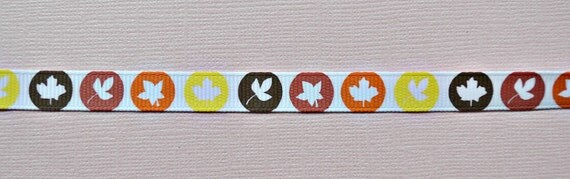 Fall colored maple and other Leaves on 3/8" grosgrain ribbon- Canada Il_570xn