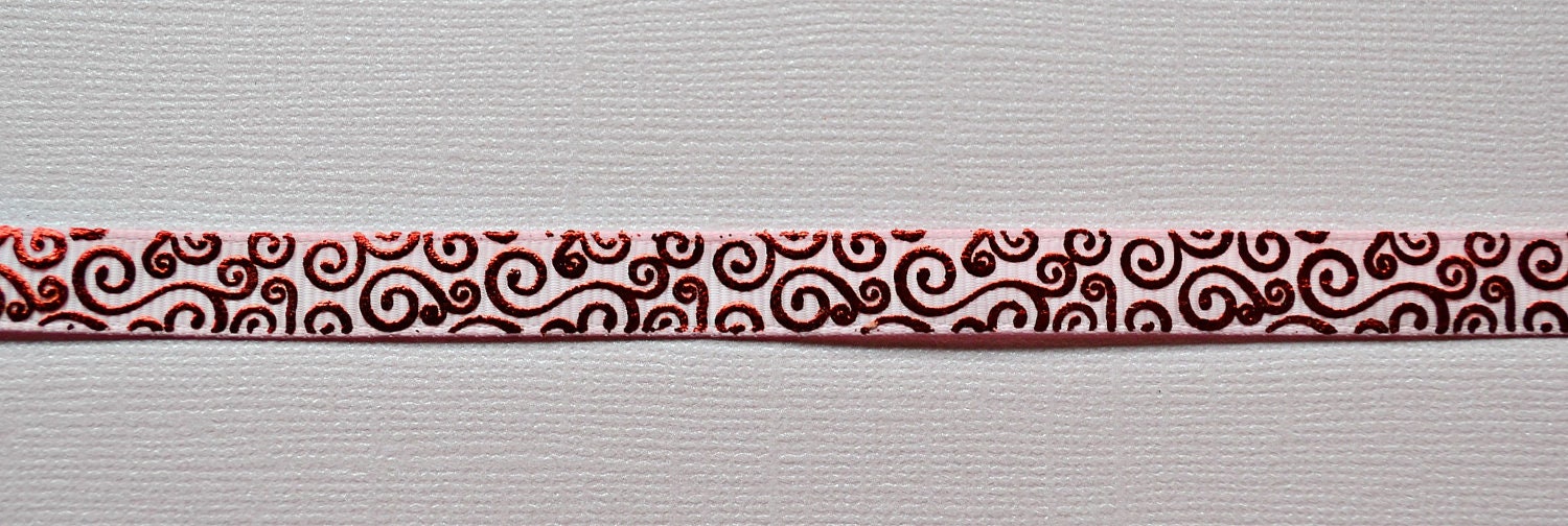 Elegant red foil swirls on pink 3/8" grosgrain ribbon Valentines Il_570xn