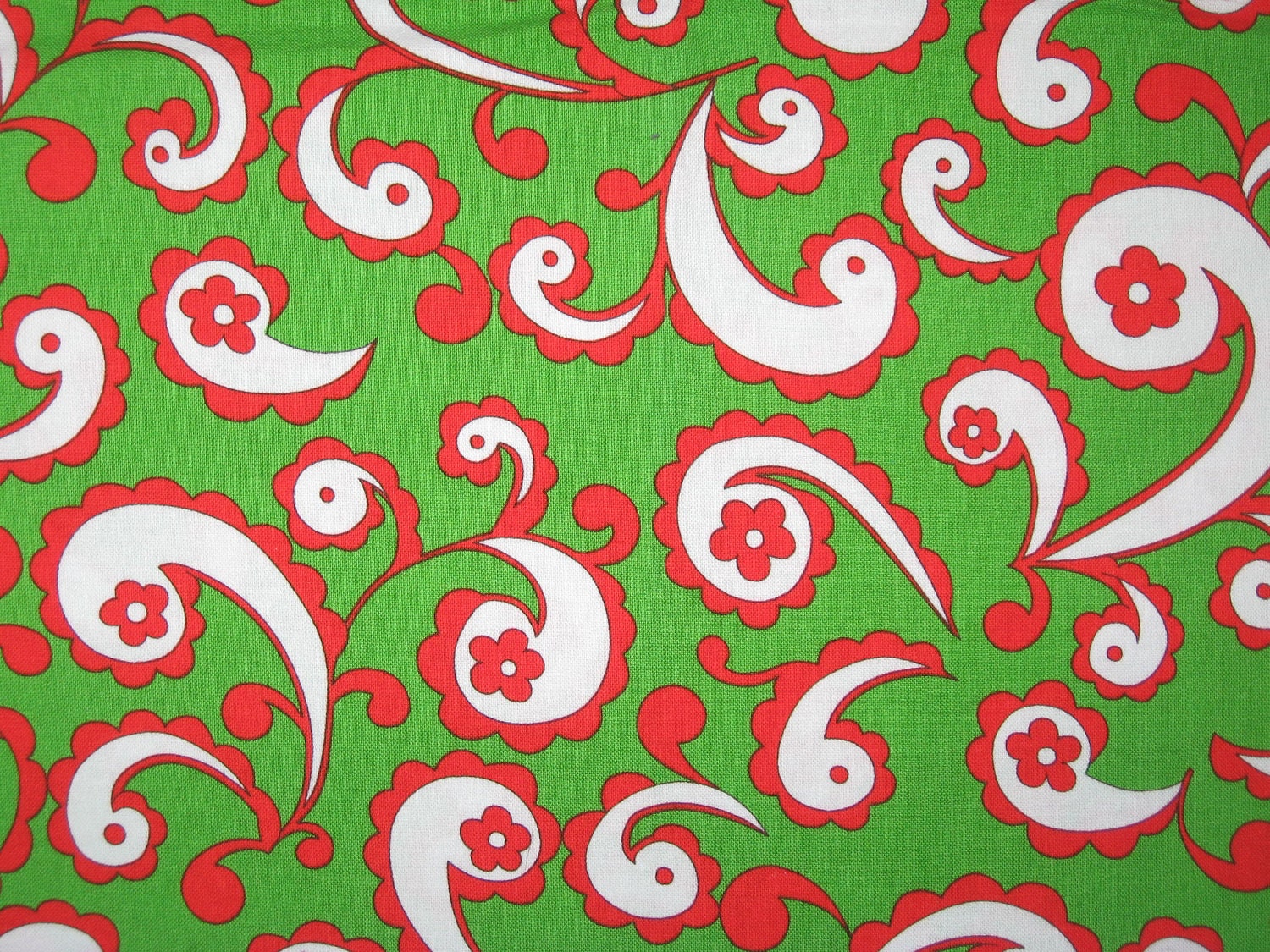 Christmas Snow Flower by Dena for Free Spirit green red white paisley 16" X 42"
