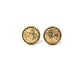World Map Post Earrings Vintage Map Topography - MyDifferentStrokes