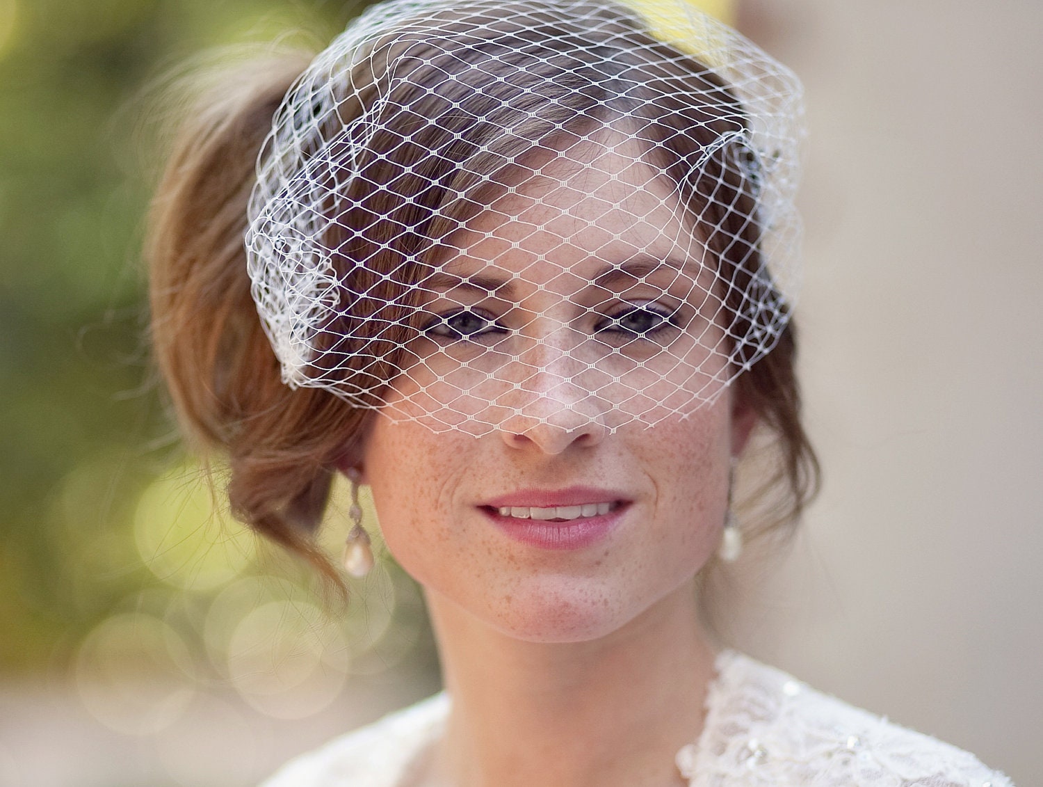 Bridal Blusher Veil, Birdcage Wedding Veil, Ivory, White