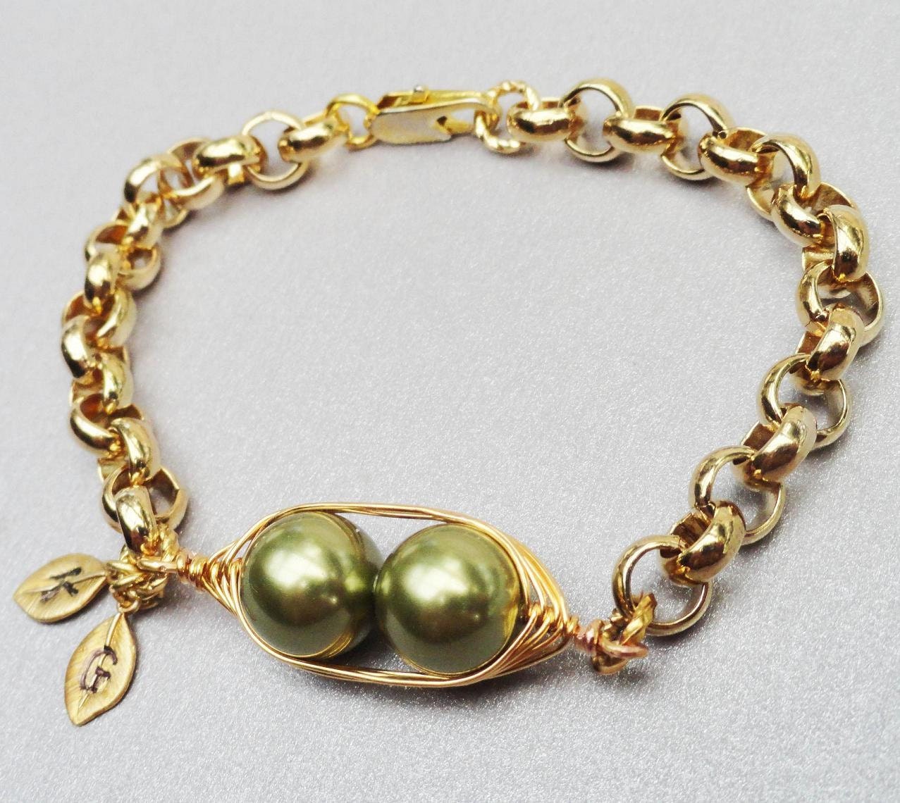Two Peas In A Pod Gold Bracelet - Personalized Hand stamped Bracelet
