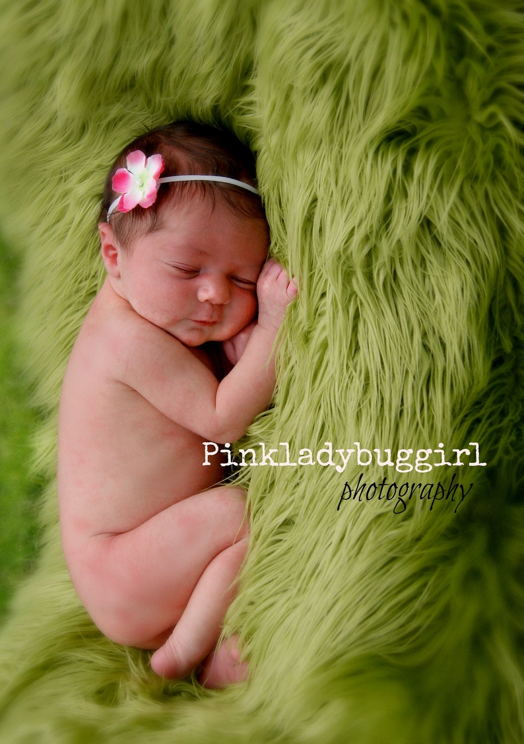 Mossy green mongolain faux fur newborn photo prop