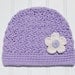 Purple Baby Cloche Hat with Cream Flower and Vintage Button, 6 to 12 Month Size (Item 789)