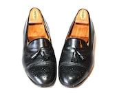 Vintage Mens US 10 1/2 Black Leather Mezlan Slip On Cap Toe Loafers