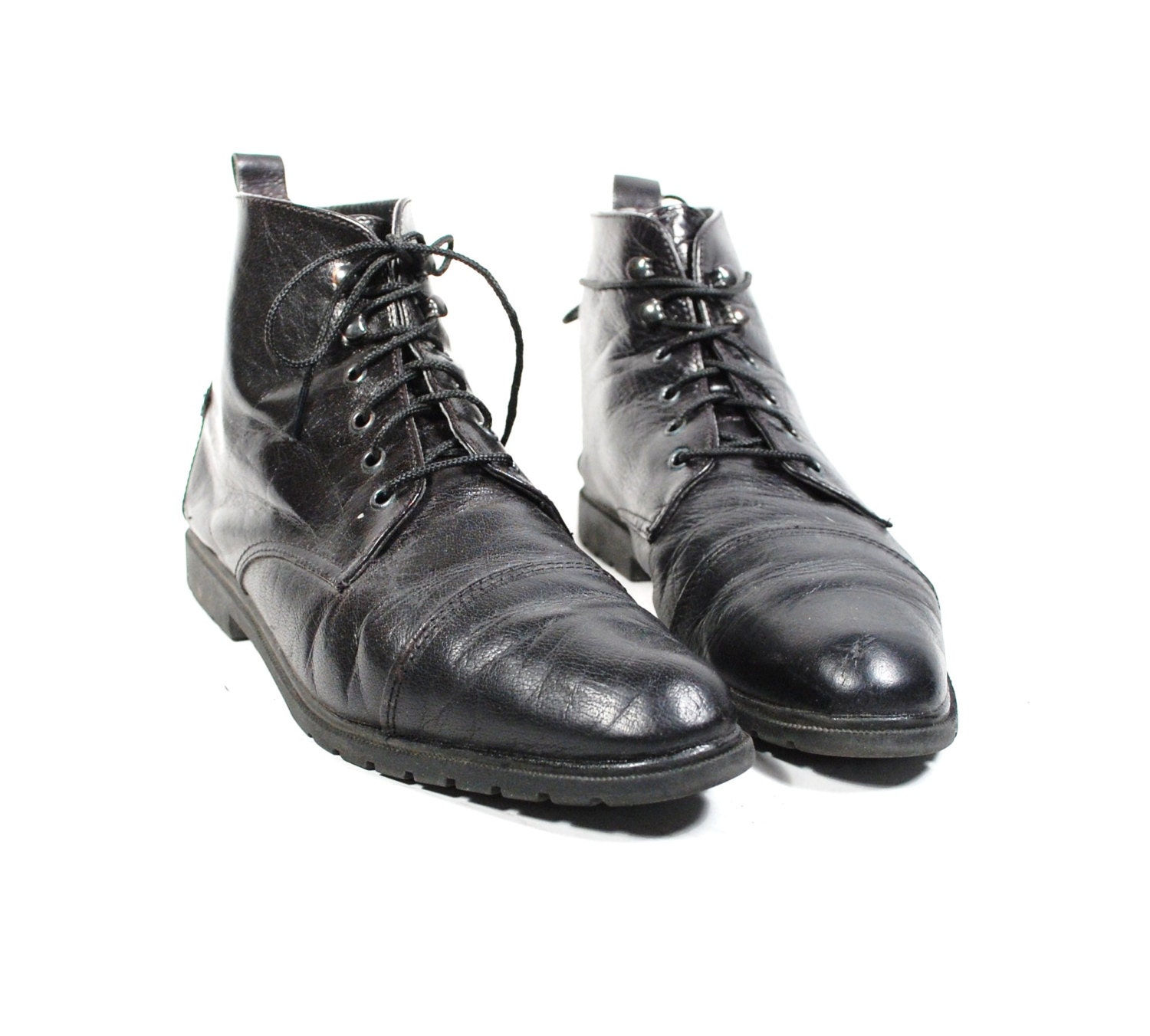Vintage Womens US 7 1/2 B Black Leather Aerosoles Lace Up Ankle Boots Shoes