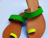 Greek leather sandals - Neon Green and Yellow