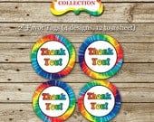 Rainbow Tie Dye / Spin Art favor tags, stickers, labels, printable, digital, hippy, groovy, peace, love, etc.