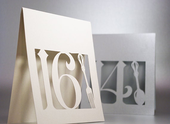 Table Numbers, Spoon and Fork, Vintage Silverware, Cutout, Scrapbook, Papercut by Mama Tita