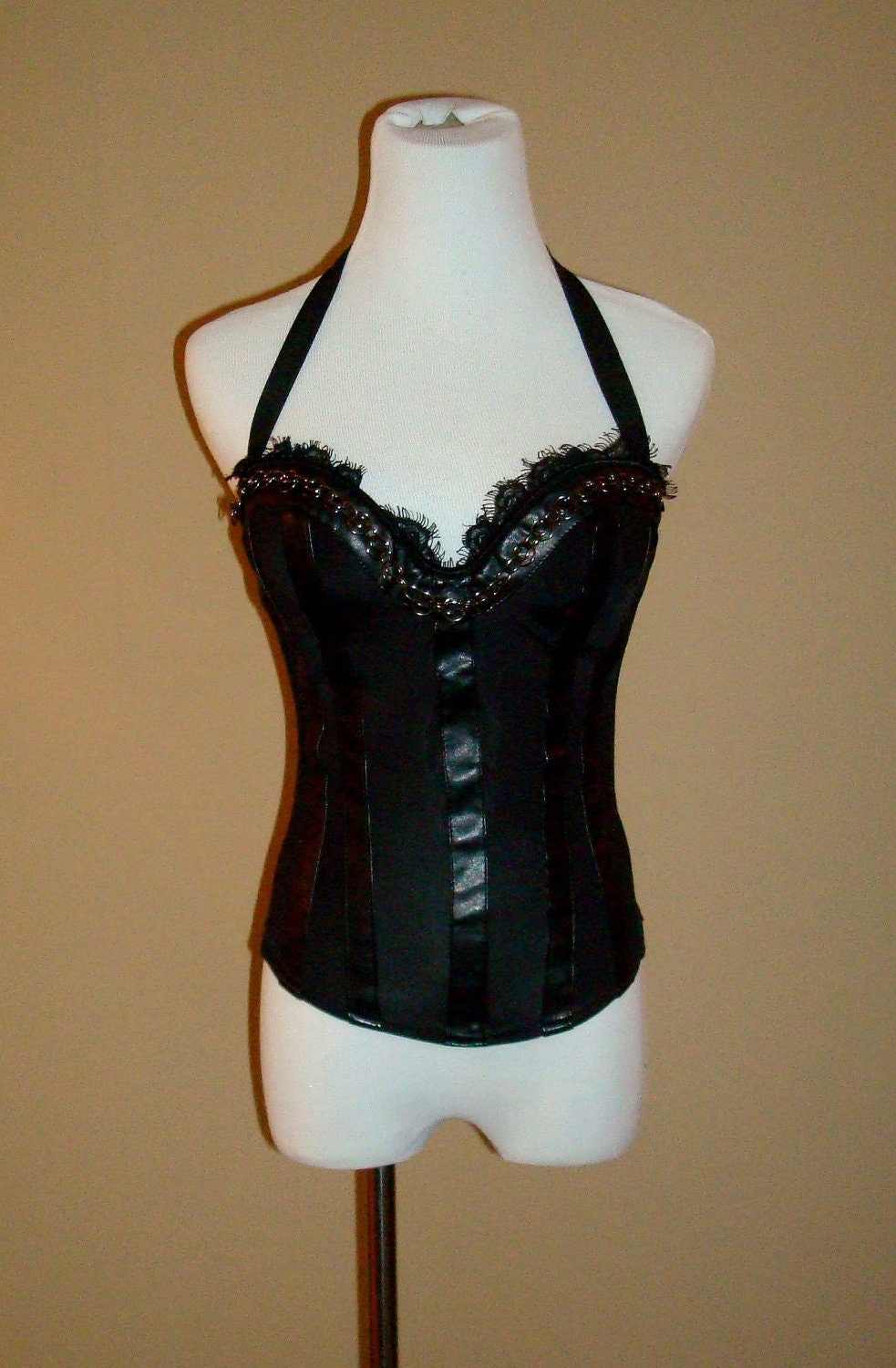 Sale SEXY Rock n Roll Black Leather Chain Corset
