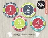 Monthly Onesie Stickers - Modern Chevron Theme - Baby Boy