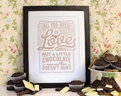 Love and Chocolate - Charles Schulz quote poster