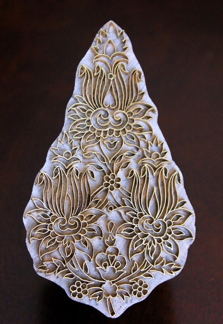 Handmade Indian Wood and Brass Textile Stamp- Large Floral Motif