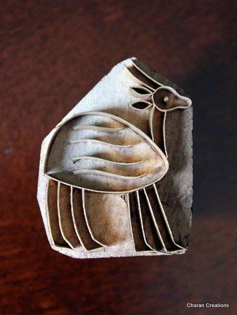 Handmade Brass Indian Wood Textile Block Stamp -OOAK Stylized Deer Motif
